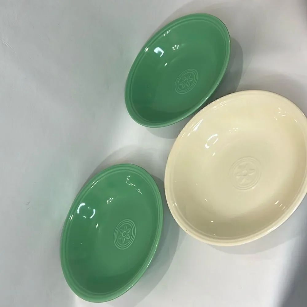 Petals Oneida Vintage Green Cream Soup Cereal Ice Cream 3 Bowls Dishwasher Micro
